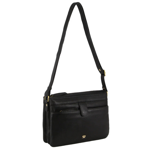 PIERRE CARDIN | Leather Layered Style Crossbody Bag - Black