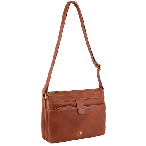 PIERRE CARDIN | Leather Layered Style Crossbody Bag - Tan
