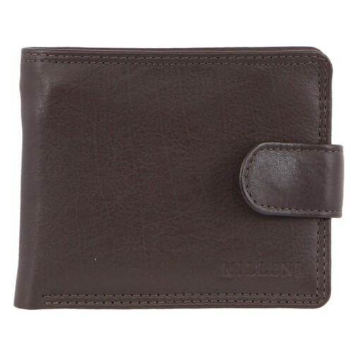 MILLENI | Mens Leather Tab Wallet w/Central Flap - Brown