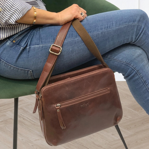 MILLENI | Ladies Nappa Leather Cross-Body Bag - Chestnut
