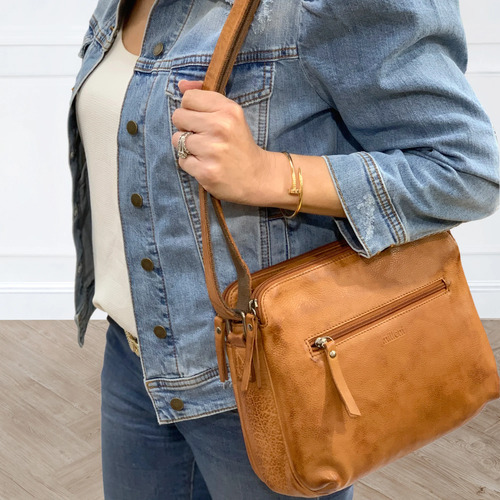 MILLENI | Ladies Nappa Leather Cross-Body Bag in Cognac