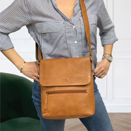 MILLENI | Ladies Nappa Leather Cross-Body Bag - Cognac