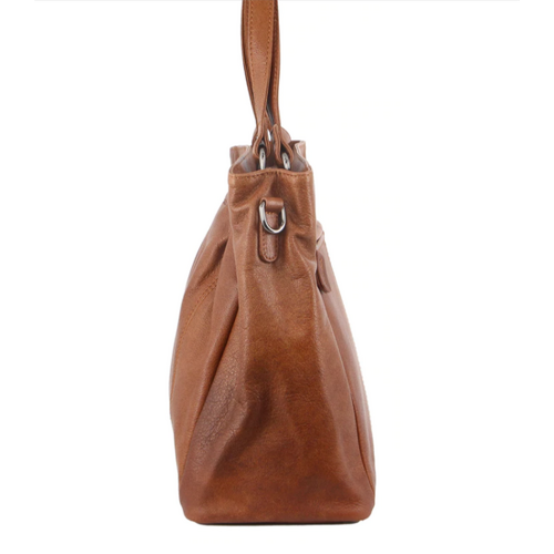 PIERRE CARDIN | Leather Hobo Bag with Pleat Design - Tan