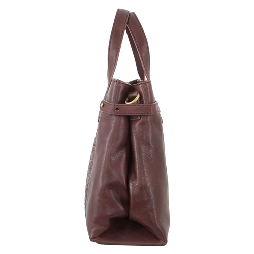 PIERRE CARDIN | Woven Embossed Leather Tote Bag - Burgundy