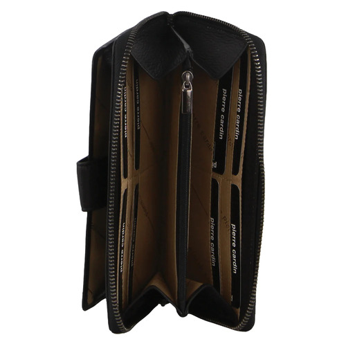 PIERRE CARDIN | Ladies Leather Zip Around Wallet With Wristlet - Black