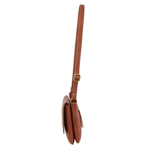 PIERRE CARDIN | Leather Flap-Over Crossbody Bag - Tan