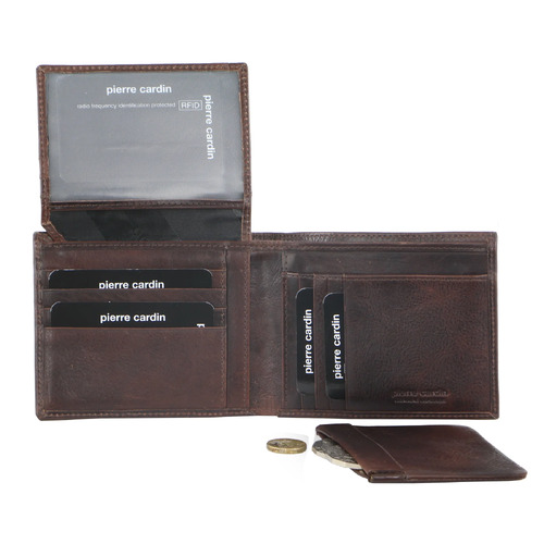 PIERRE CARDIN | Italian Leather Mens Wallet/Card Holder - Chocolate