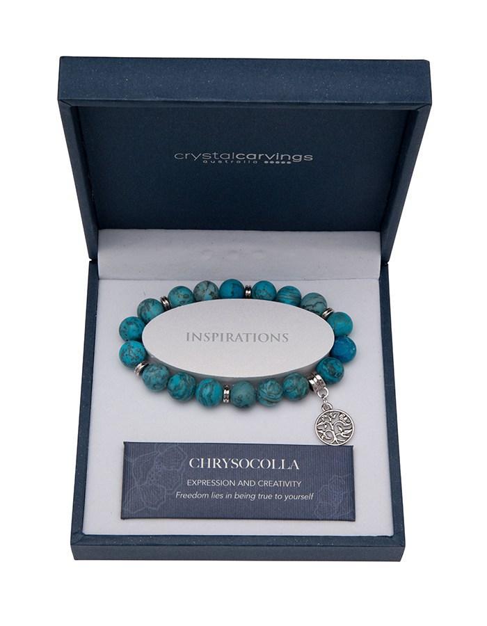 CRYSTAL CARVINGS Chrysocolla Tree of Life Charm Bracelet