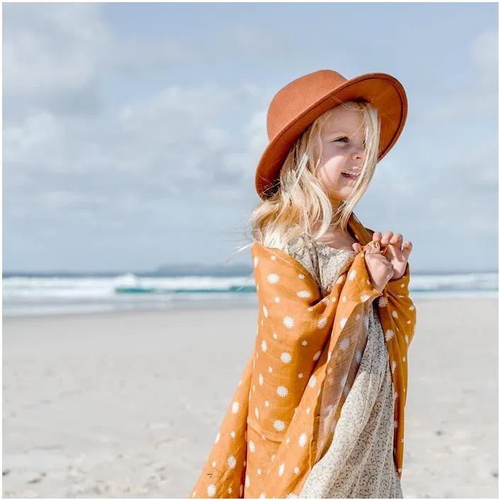 OB  Designs |  Muslin Swaddle Wrap - Peach Daisy Print (120cm)