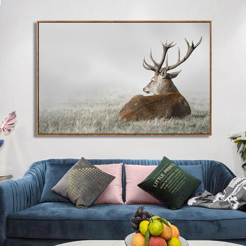 Winter Stag - Canvas Print with Natural Frame