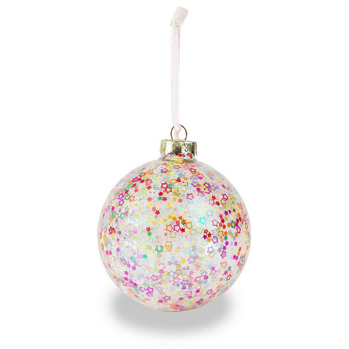 Hanging Bauble - Glass Glitter Star - Light Pink