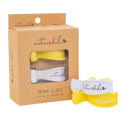 Emotion &amp; KIds | Yellow &amp; White Pram Clips - 2 Pack