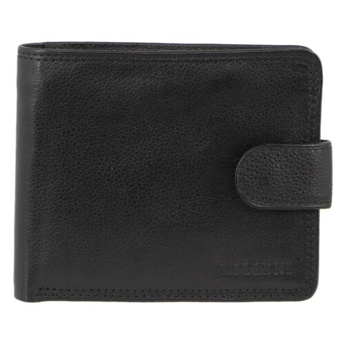 MILLENI | Mens Leather Tab Wallet w/Central Flap - Black