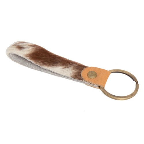 THE DESIGN EDGE | Cowhide Keyring - Tan &amp; White