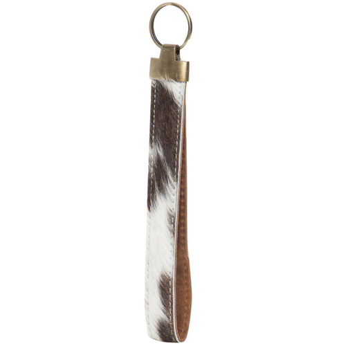THE DESIGN EDGE | Cowhide Wristlet Oversized Keyring - Brown &amp; White