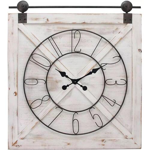 Barn Door Wood Clock - White