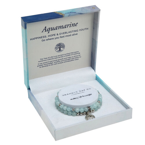BRAMBLE BAY | Tree of Life Duo Bracelet Set - Aquamarine Rhodium