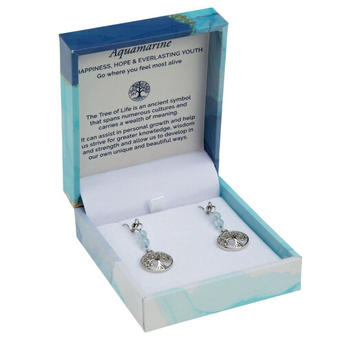 BRAMBLE BAY | Tree of Life Duo Earrings- Aquamarine Rhodium