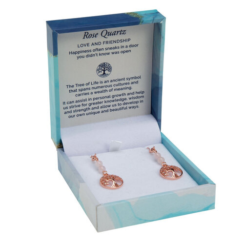 BRAMBLE BAY | Tree of Life Duo Earrings- Rose Quartz Gold