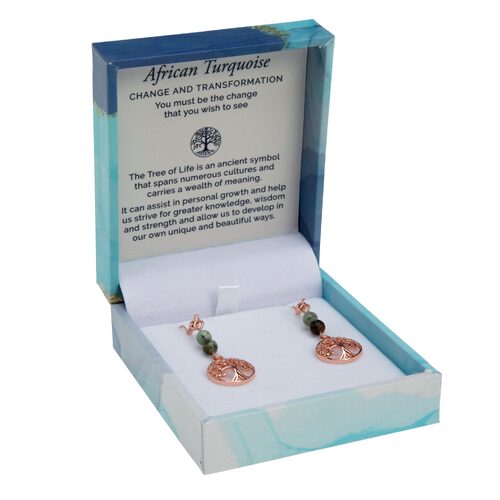 CRYSTAL CARVINGS | Duo Earrings - African Turquoise Rose Gold