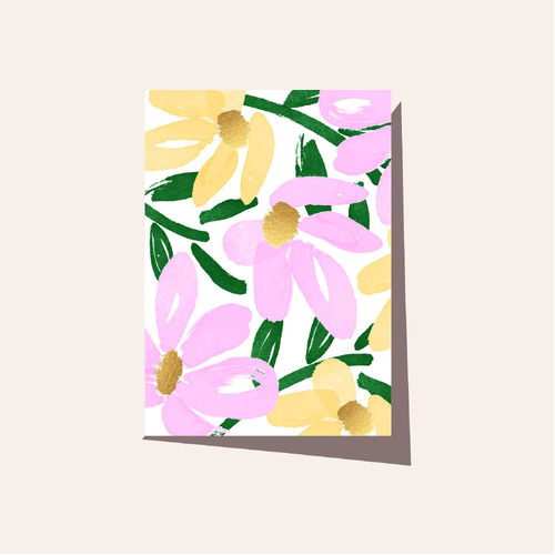 ELM PAPER | Card - Brushy Flowers - Lemon & Pink