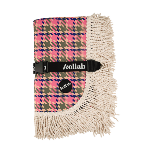Fringed Medium Picnic Mat Pink Houndstooth