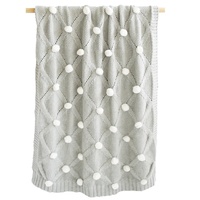 ALIMROSE | Pom Pom Blanket - 100% Cotton - Grey