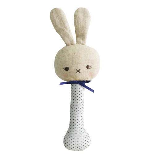 ALIMROSE | Baby Bunny Stick Rattle - Navy Spot