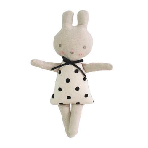 ALIMROSE | Linen Bonnie Bunny Rattle 19cm - Black Spot