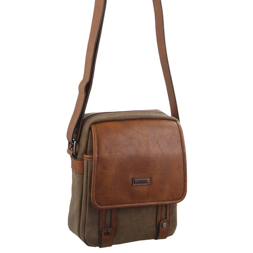 Pierre Cardin Canvas Crossbody Bag – Brown &amp; Khaki