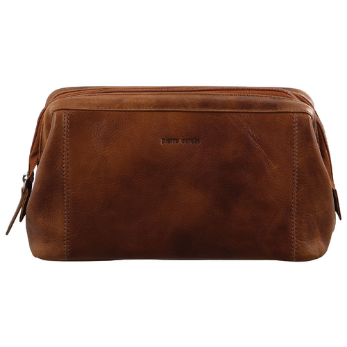 Pierre Cardin | Rustic Leather Toiletry Bag - Cognac