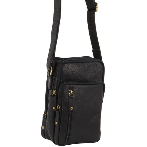 Rustic Leather Cross-Body Bag in Black