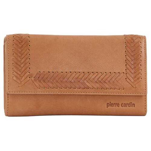 PIERRE CARDIN | Herringbone Embossed Leather Ladies Tri-fold Wallet