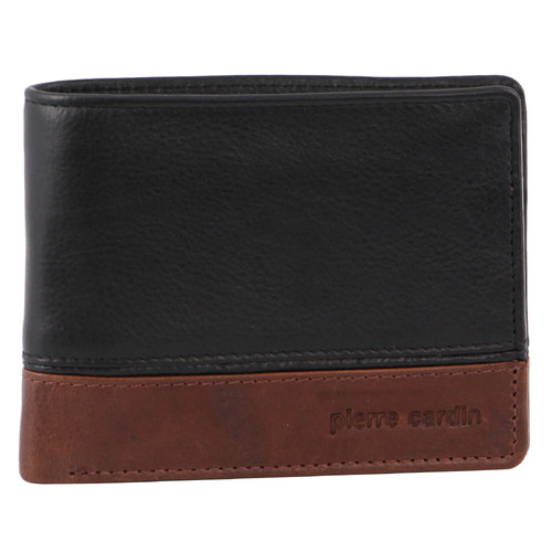 PIERRE CARDIN | Mens Leather 2-Tone Tri-Fold Wallet - Black/Cognac