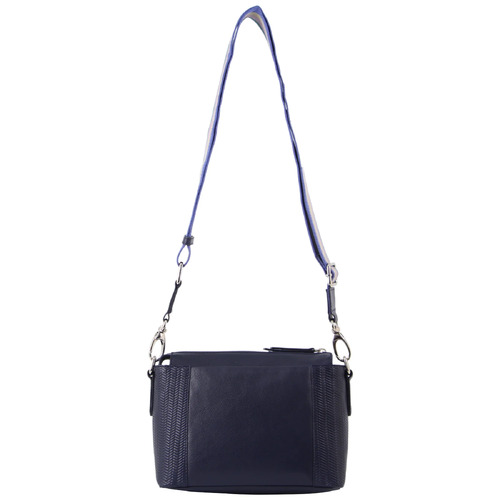 PIERRE CARDIN | Woven Embossed Cross Body Bag with Webbing Strap in Navy