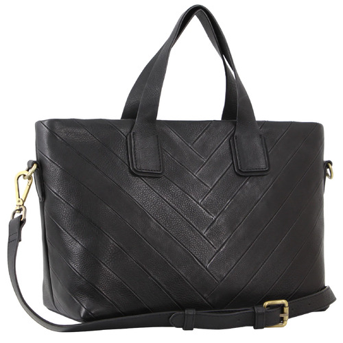 PIERRE CARDIN | Herringbone Leather Tote Bag - Black