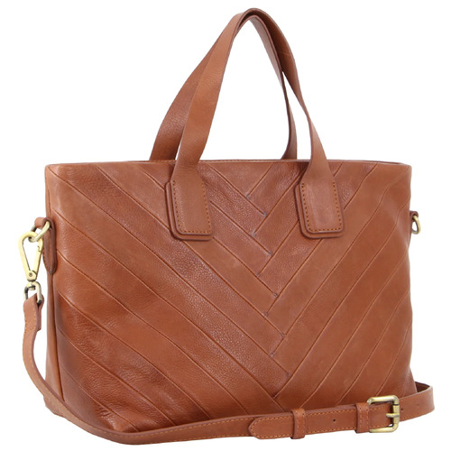PIERRE CARDIN | Herringbone Leather Tote Bag - Tan