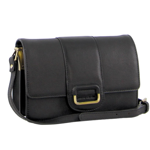 PIERRE CARDIN | Ladies Leather Flopover Crossbody/Clutch - Black