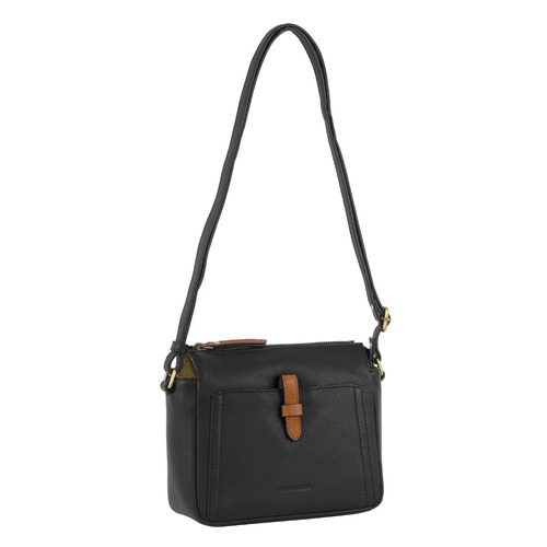 PIERRE CARDIN | Leather Ladies Square Cross Body Bag - Black