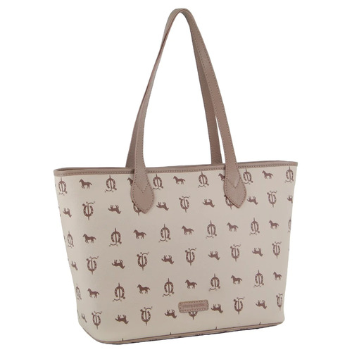 PIERRE CARDIN | Canvas Print/Leather Trim Tote Bag - Beige