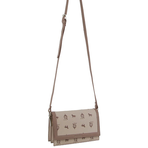 PIERRE CARDIN | Canvas Print/Leather Trim Flap Cross-Body Bag - Beige