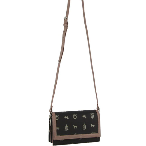 PIERRE CARDIN | Canvas Print/Leather Trim Flap Cross-Body Bag - Black