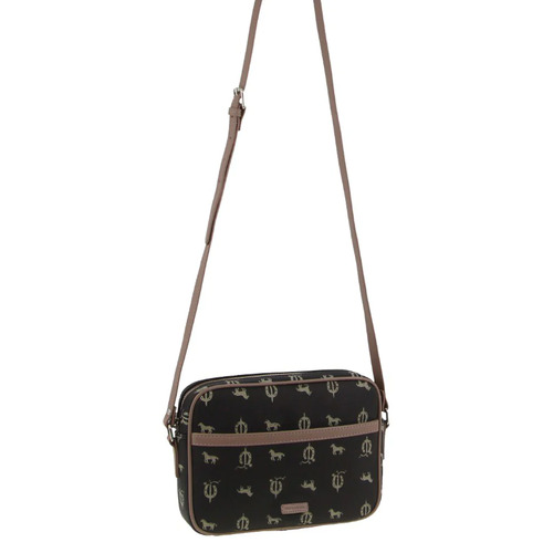 PIERRE CARDIN | Canvas Print/Leather Trim Square Cross Body Bag - Black