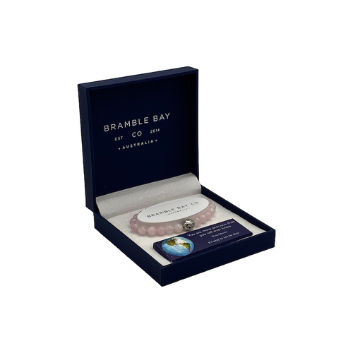 BRAMBLE BAY | Planet Earth Gloss Rose Quartz Gold S/S charm bracelet (8mm Bead)