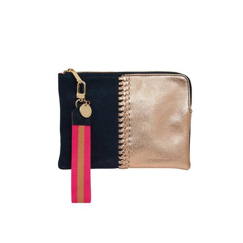 ARLINGTON MILNE | Paige Clutch w/Whip Stitch - Navy + Rose + Gold