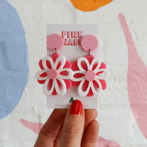 Dahlia Pink / White / Candy Pink Dangle Earrings