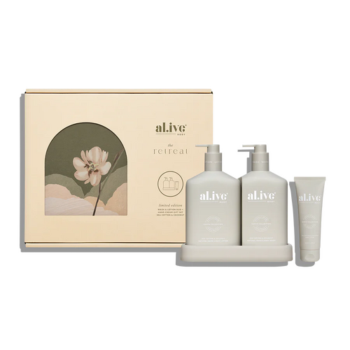 AL.IVE BODY | THE RETREAT Wash &amp; Lotion duo + Hand Cream Gift Set - Sea Cotton &amp; Coconut [Limited Edition ]