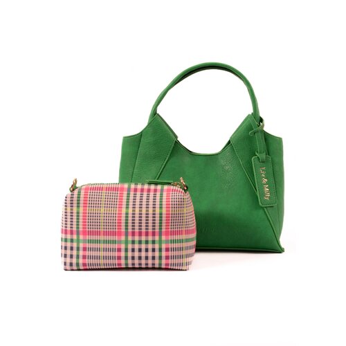 Liv &amp; Milly | Rosie Green Handbag with Gingham Crossbody Clutch Set