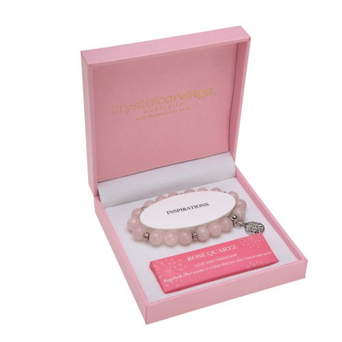 CRYSTAL CARVINGS | Rose Quartz - Tree of Life Charm Bracelet