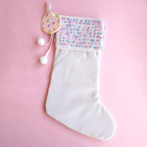 Lauren Hinkley Enchanted White Sequin Christmas Stocking